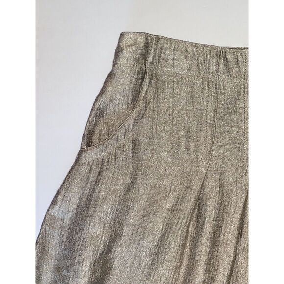 J. JILL Shimmer Pintuck Pleat Skirt A-Line Knee Length Metallic Beige Size 14 - Picture 8 of 16